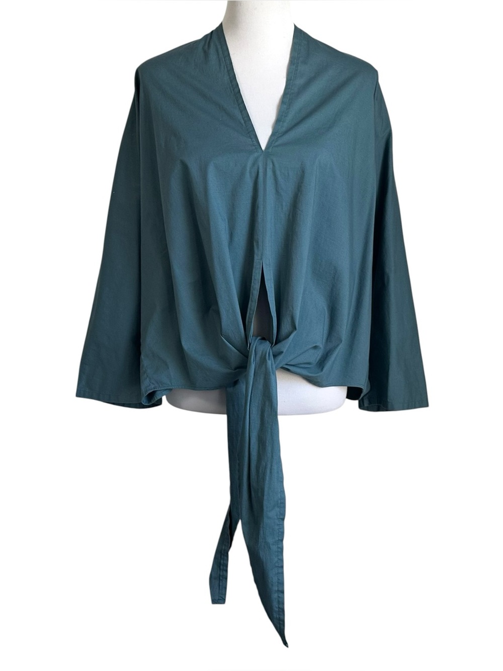 GOOD COMPANY Womens 100% Cotton Tie Front Top One Size Blue Lagenlook Minimalist